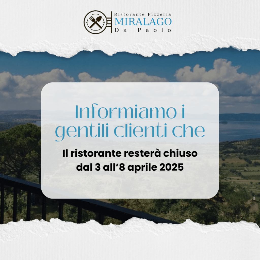 Avviso chiusura ristorante dal 3 all'8 aprile 2025.
